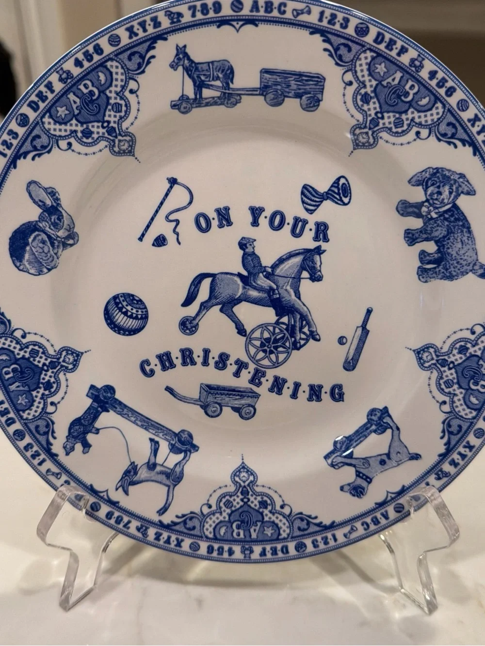 Spode Blue and White 'On Your Christening' Porcelain Plate 8 in NIB